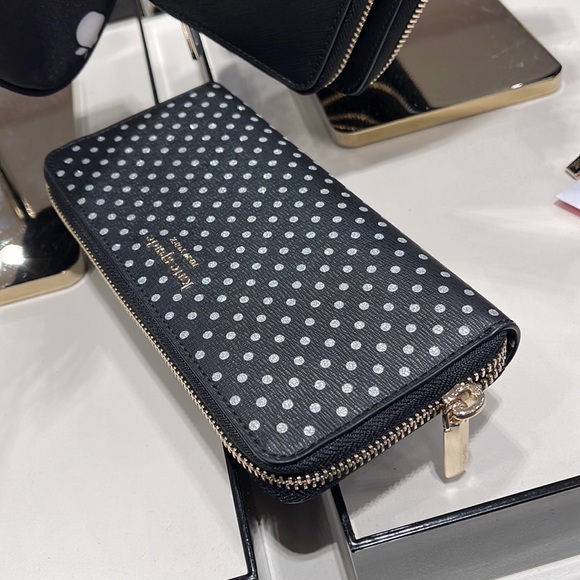 Kate Spade Spencer Metallic Dot Slim Continental Wallet in Black Multi k4546 - Picture 8 of 16
